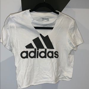 white adidas crop top